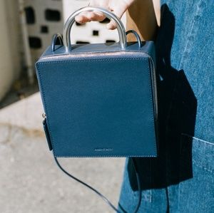 SOLD Building Block Leather Box Bag in Navy